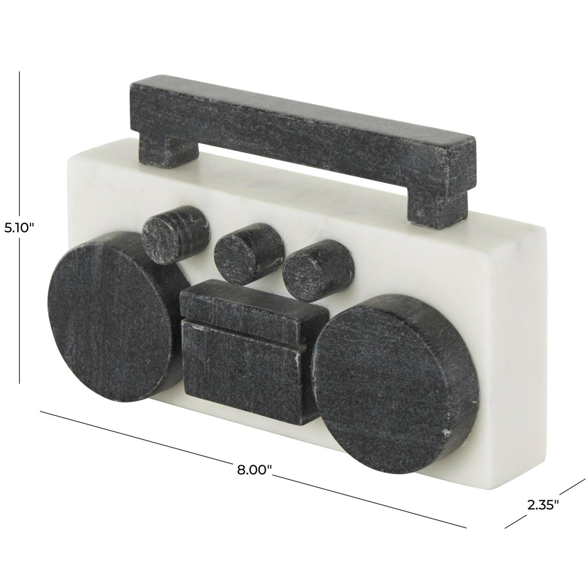 8" White Marble Radio Radio Sculpture with Black Accents